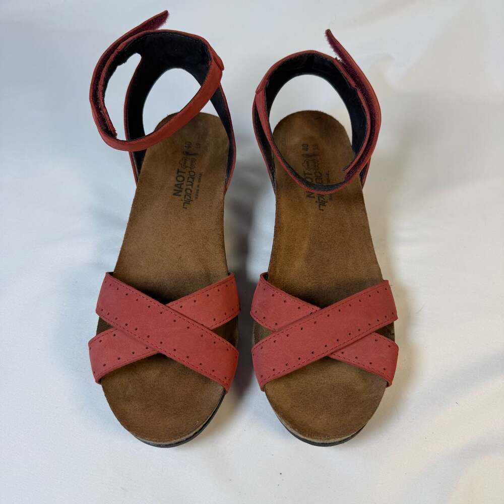 Naot Wand Red Suede Wedge Sandals EU 40 Comfort Ankle Strap Orthopedic - Picture 2 of 9